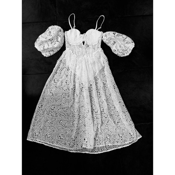 For Love & Lemons‎ Romi White Floral Eyelet Midi Dress XS - Picture 6 of 9
